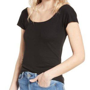 Chelsea28 Scoop Neck Tee Cap Sleeve Rib Knit